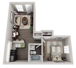 1 Bedroom 1 Bath 512 floor plan